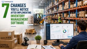 Manager reviewing the benefits of material management software on a dashboard report